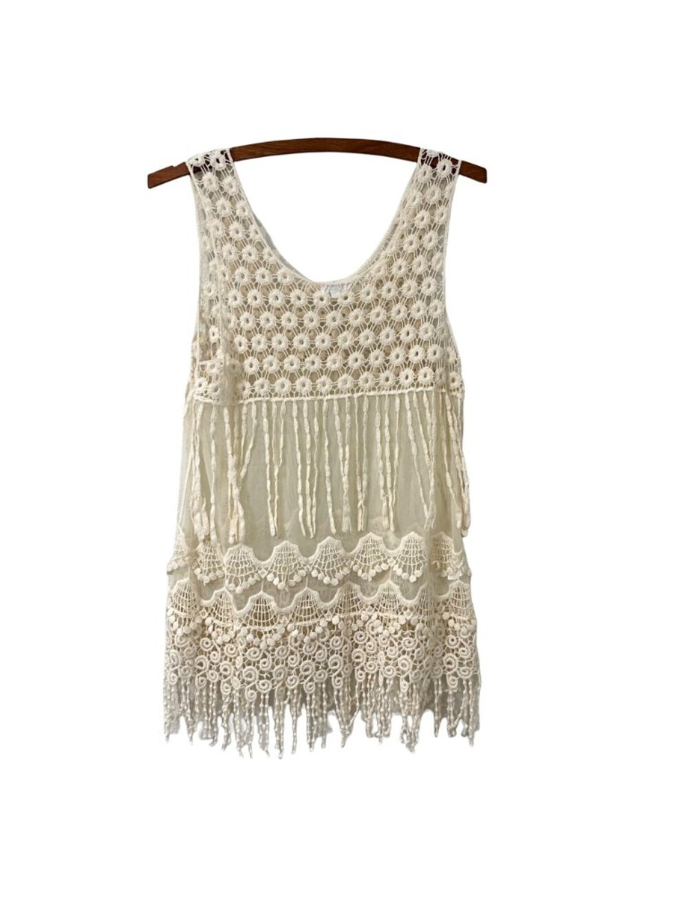 En Creme Cream Crochet Festival Mesh Embroidered Floral Tank Size Medium - Picture 4 of 5